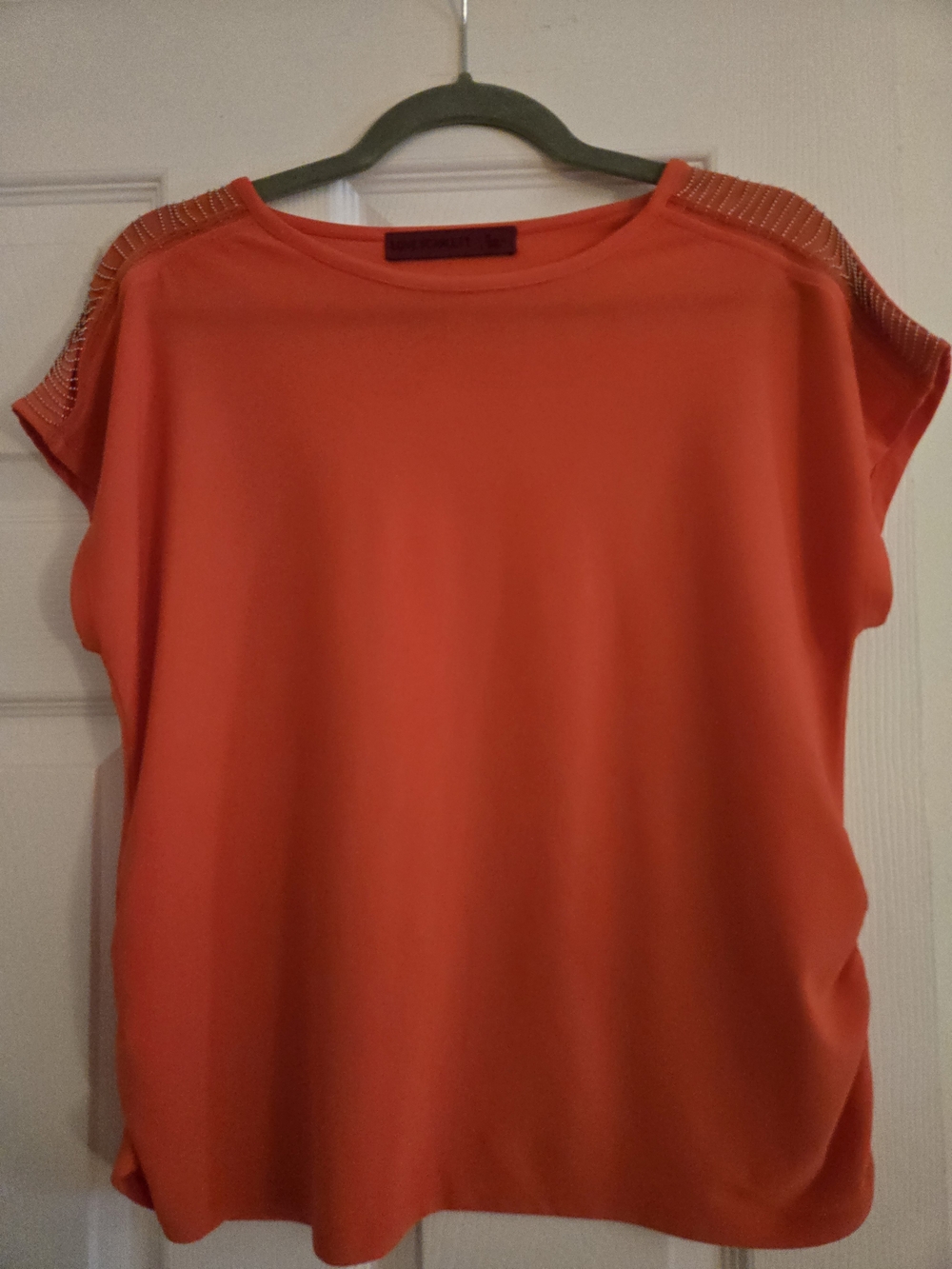 Women’s Orange Short-Sleeve Top with Beaded Shoulders